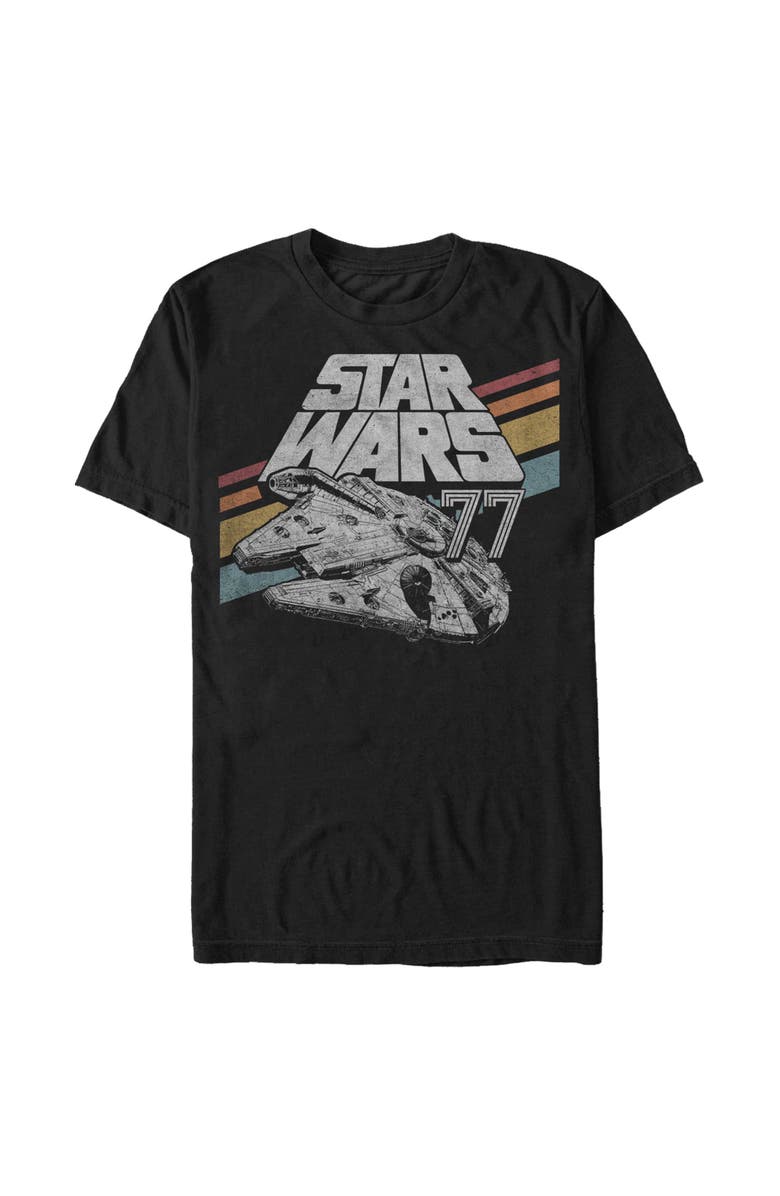 Star Wars Men's Star Wars Retro 77 Millennium Falcon Stripes Graphic T-Shirt, Alternate, color, Black