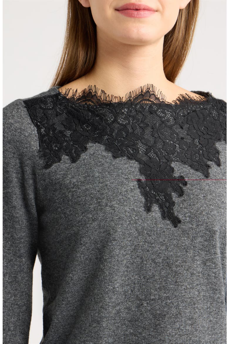 Lace Trim Sweater, Alternate, color, CHARCOAL HTR GREY/ ANNE