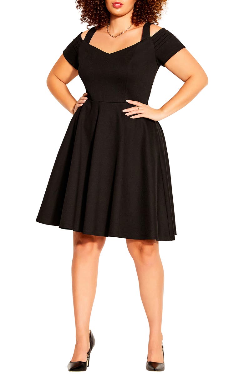 City Chic Retro Vibe Cold Shoulder Fit & Flare Dress, Main, color,