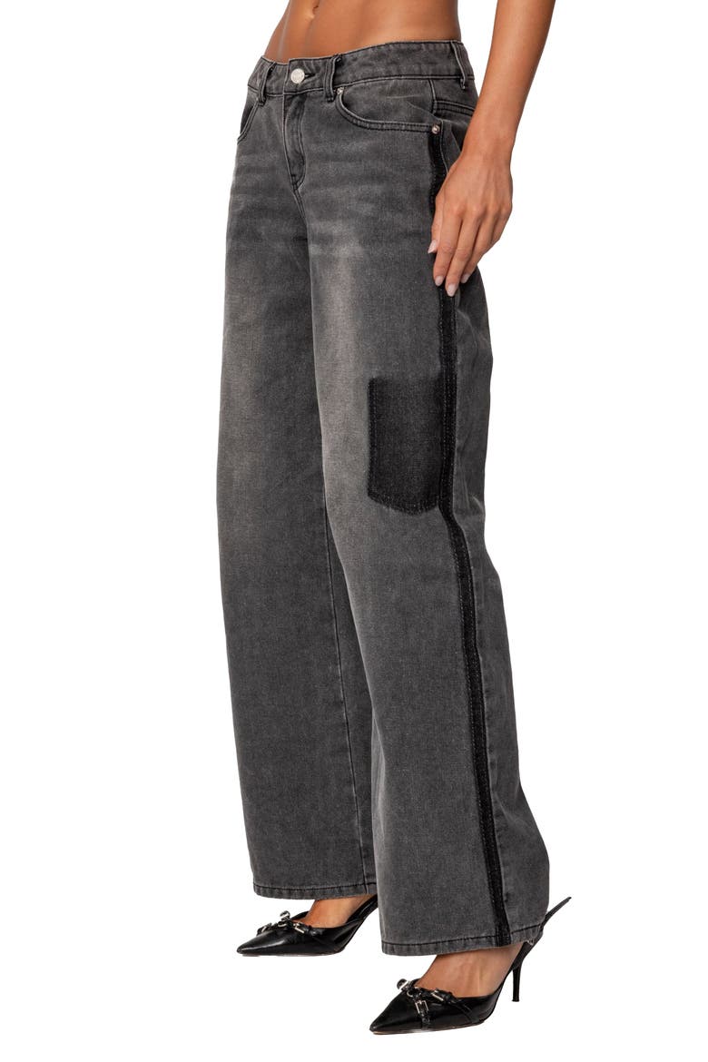 Deconstructed Low Rise Wide Leg Jeans, Alternate, color, BLACK-WASHED