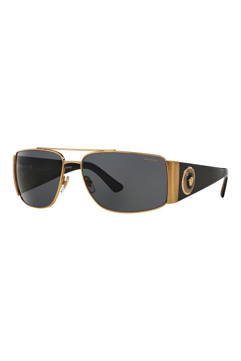 63mm Polarized Oversize Rectangular Sunglasses, Alternate, color, GOLD/ GREY