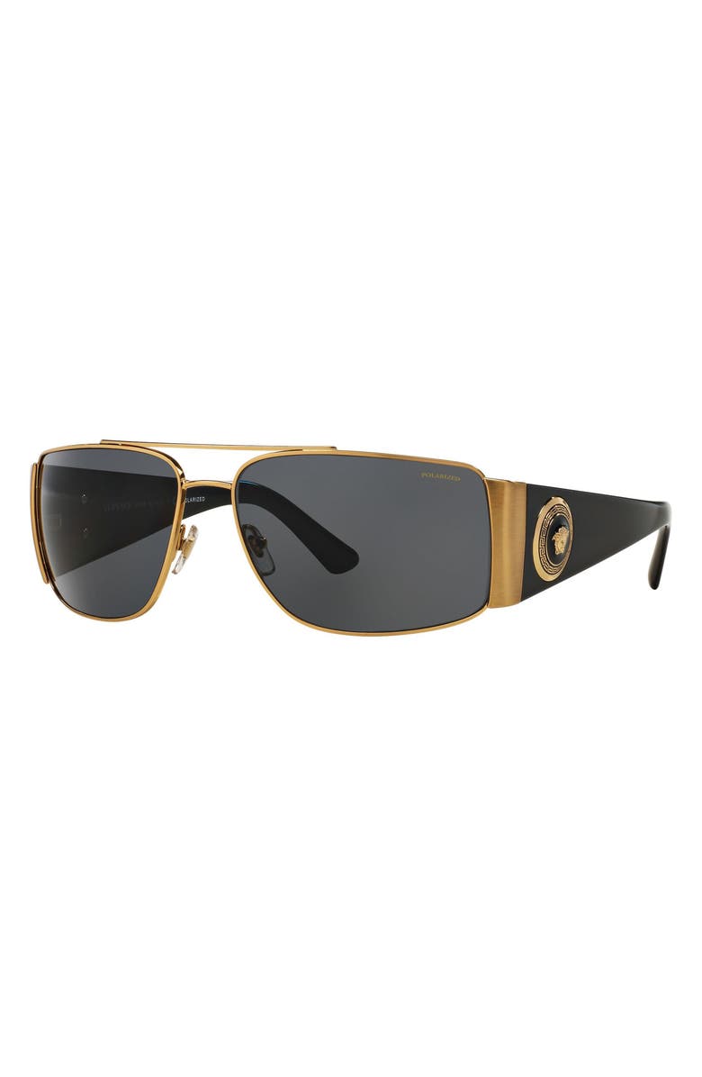 Versace 63mm Polarized Oversize Rectangular Sunglasses, Alternate, color,