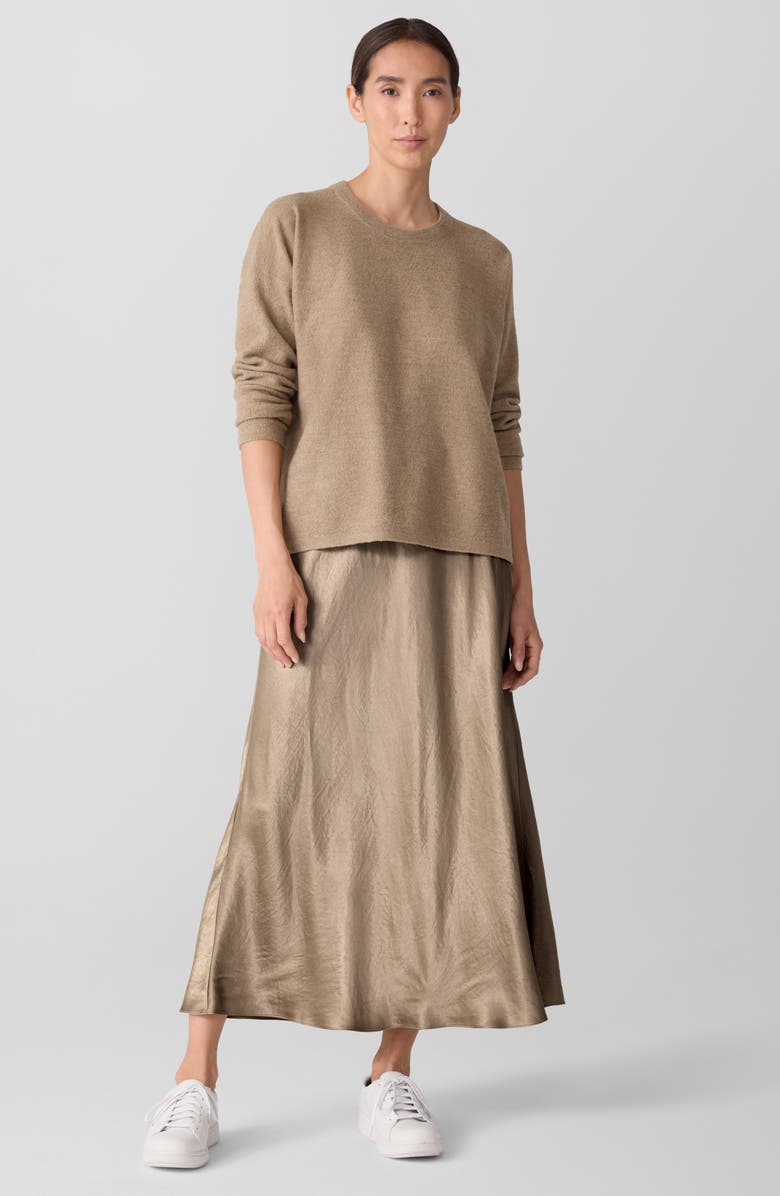 Eileen Fisher Crinkle Satin Bias Skirt, Alternate, color, Biscuit