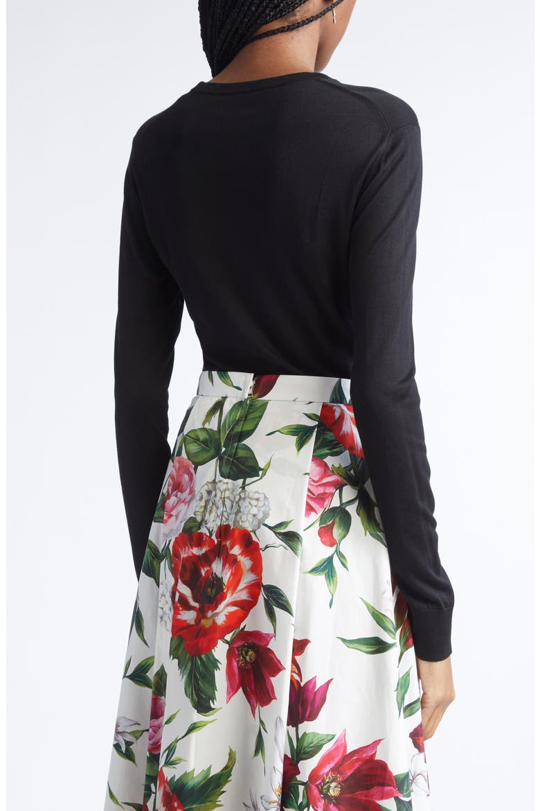 Floral Appliqué Silk Sweater, Alternate, color, N0000 NERO
