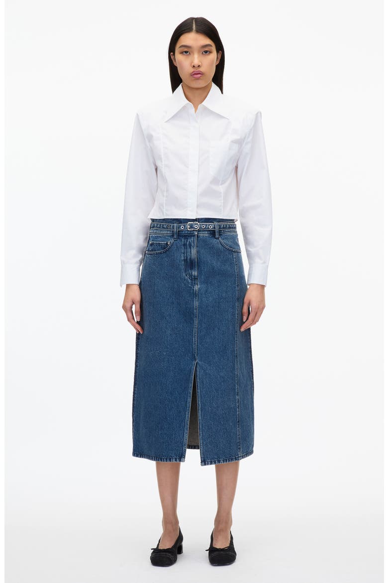 A-Line Denim Midi Skirt, Alternate, color, BLUE