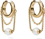 Kate Spade New York chain reaction faux pearl huggie hoop earrings
