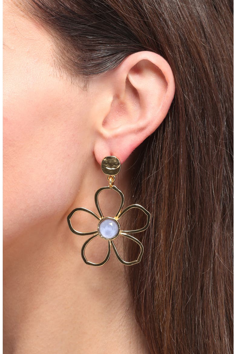 Flower Drop Earrings, Alternate, color, GOLD/GREY