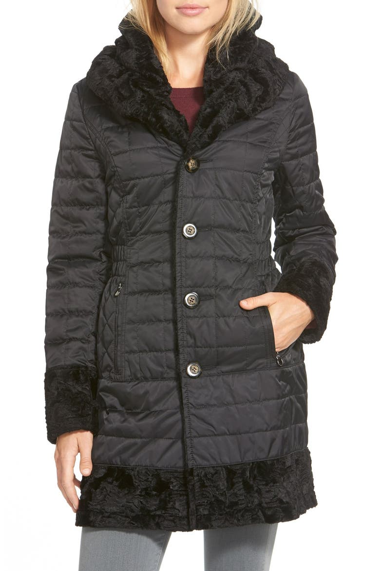 Laundry by Shelli Segal Reversible Faux Persian Lamb Fur Coat, Alternate, color, BLACK