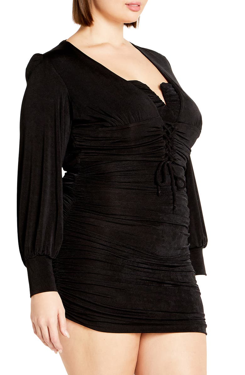 City Chic Maren Long Sleeve Lace-Up Crop Top, Alternate, color, Black