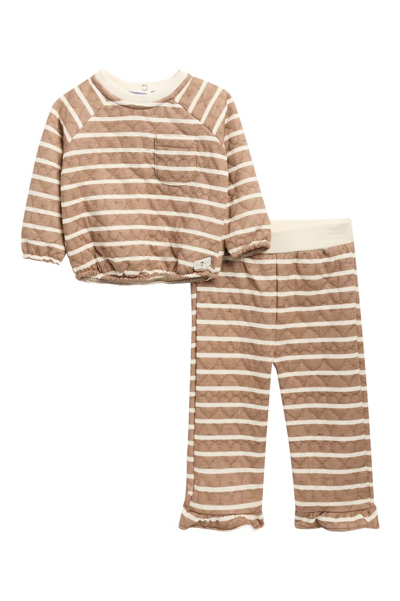 Printed Quilted Top & Ruffled Pants Set, Main, color, TAUPE