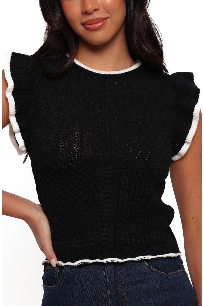 Abby Flutter Sleeve Crop Sweater, Alternate, color, BLACK WHITE