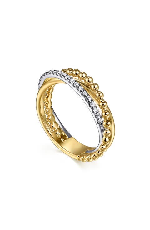 Bujukan Two-Tone 14K Gold & Diamond Crisscross Ring