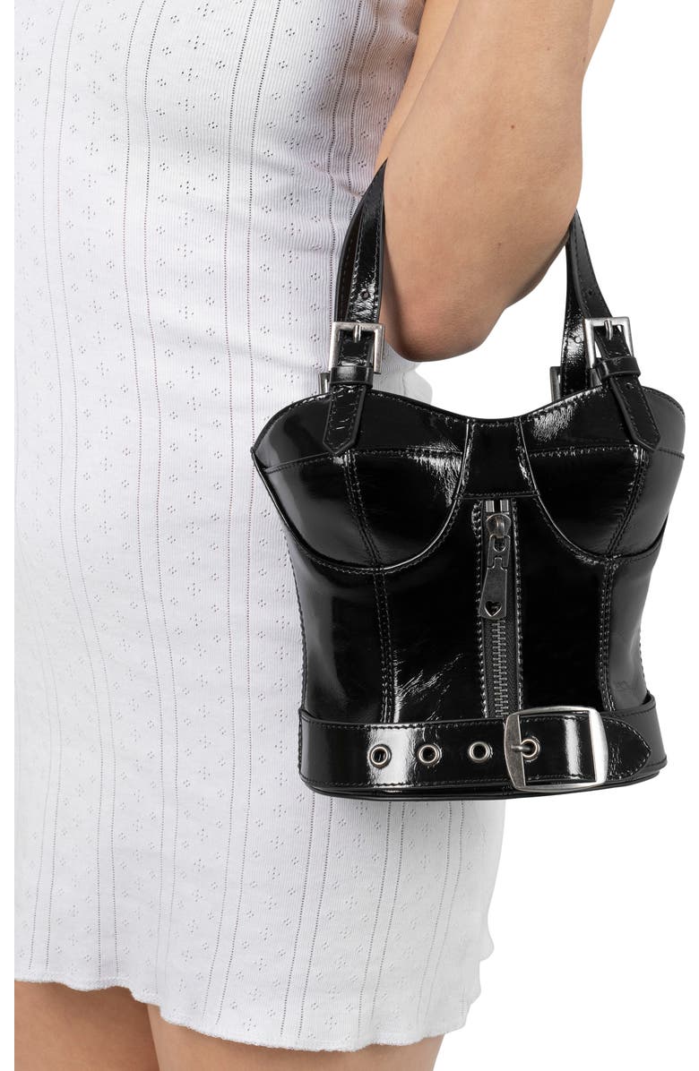Jeffrey Campbell Bodice Leather Handbag, Alternate, color, Black Crinkle Patent