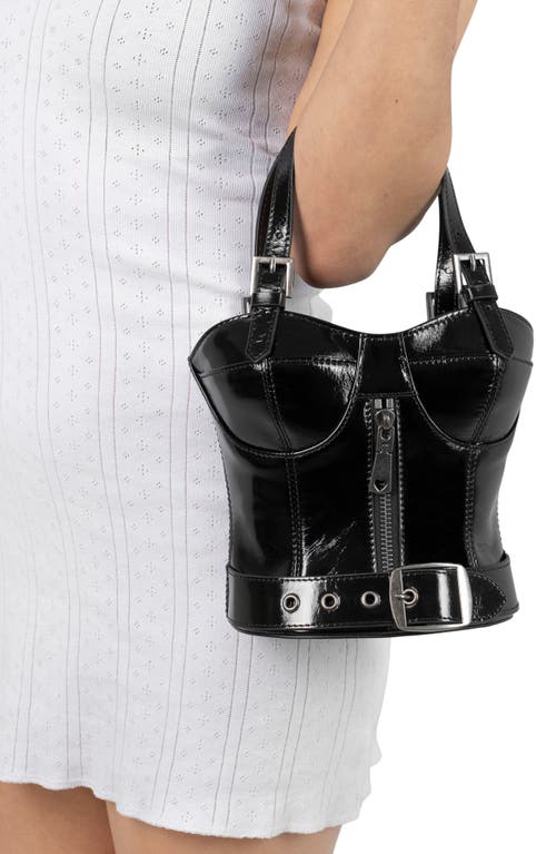 Jeffrey Campbell Bodice Leather Handbag In Black Crinkle Patent