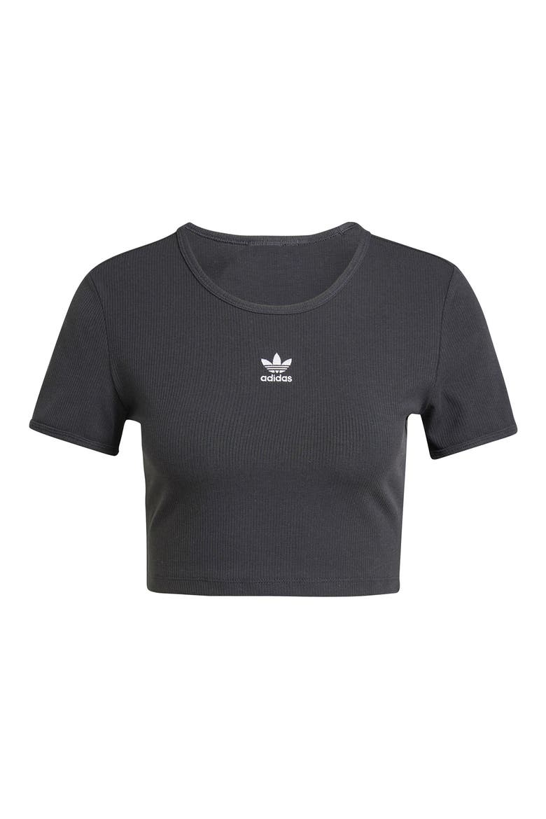 Essentials Trefoil Logo Crop Rib T-Shirt, Alternate, color, BLACK