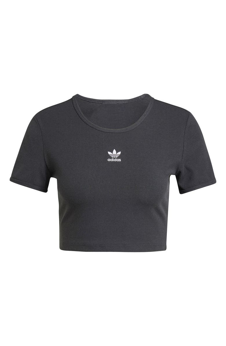 adidas Originals Essentials Trefoil Logo Crop Rib T-Shirt, Alternate, color, Black