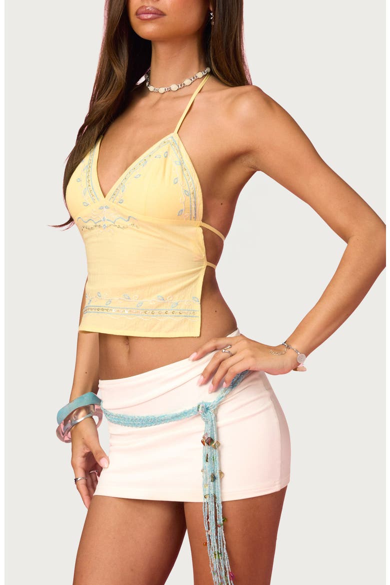 x Barbie® Embroidered Open Back Halter Top, Main, color, LIGHT-YELLOW