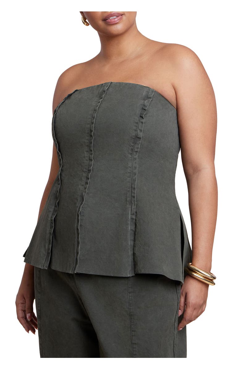 ELOQUII Seam Detail Strapless Top, Main, color, Burnt Olive
