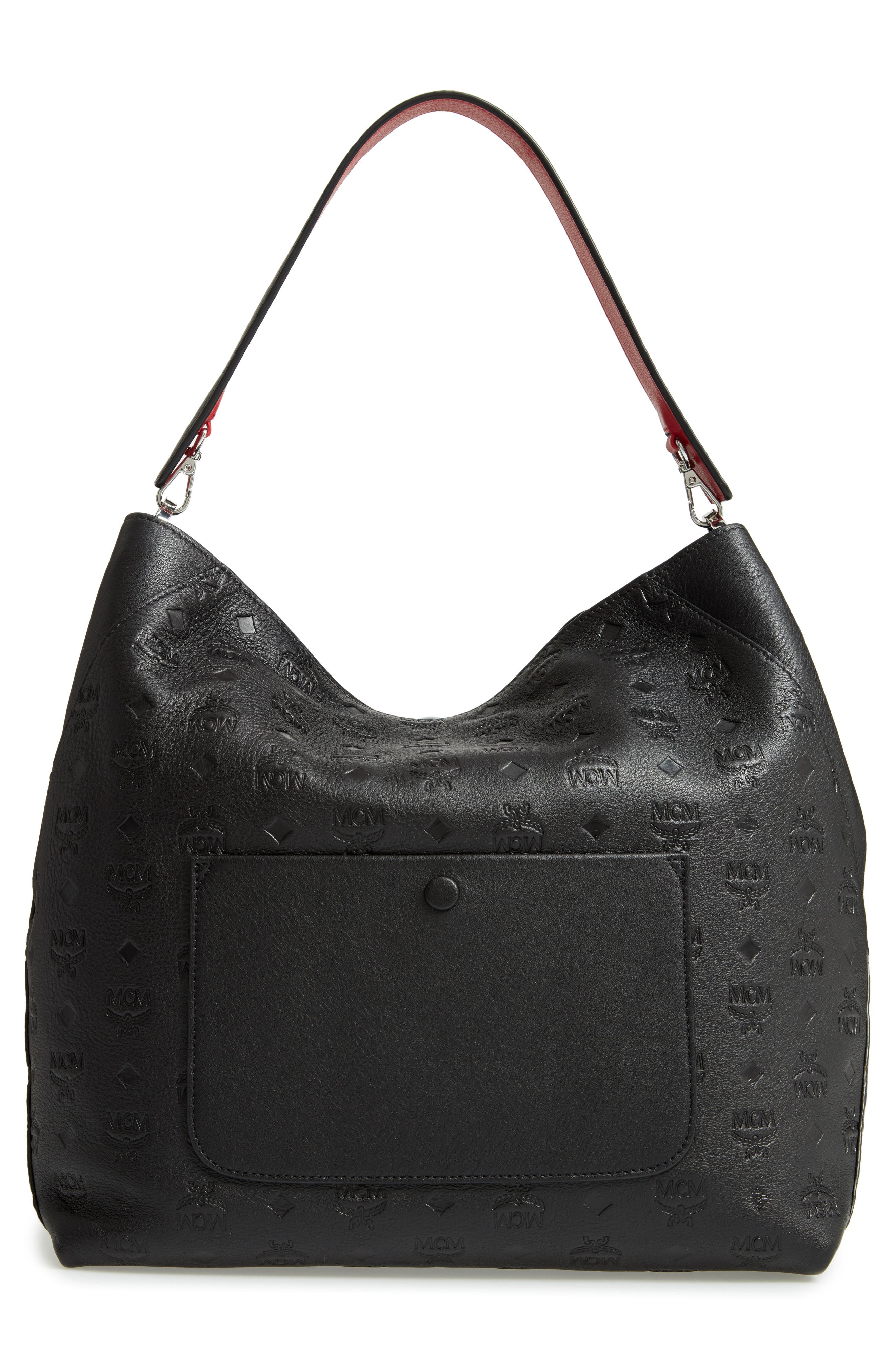 MCM Klara Monogrammed Leather Hobo Bag, Alternate, color, 