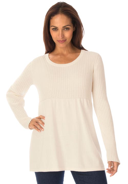 Jessica London Ribbed Baby Doll Tunic Sweater In Neutral