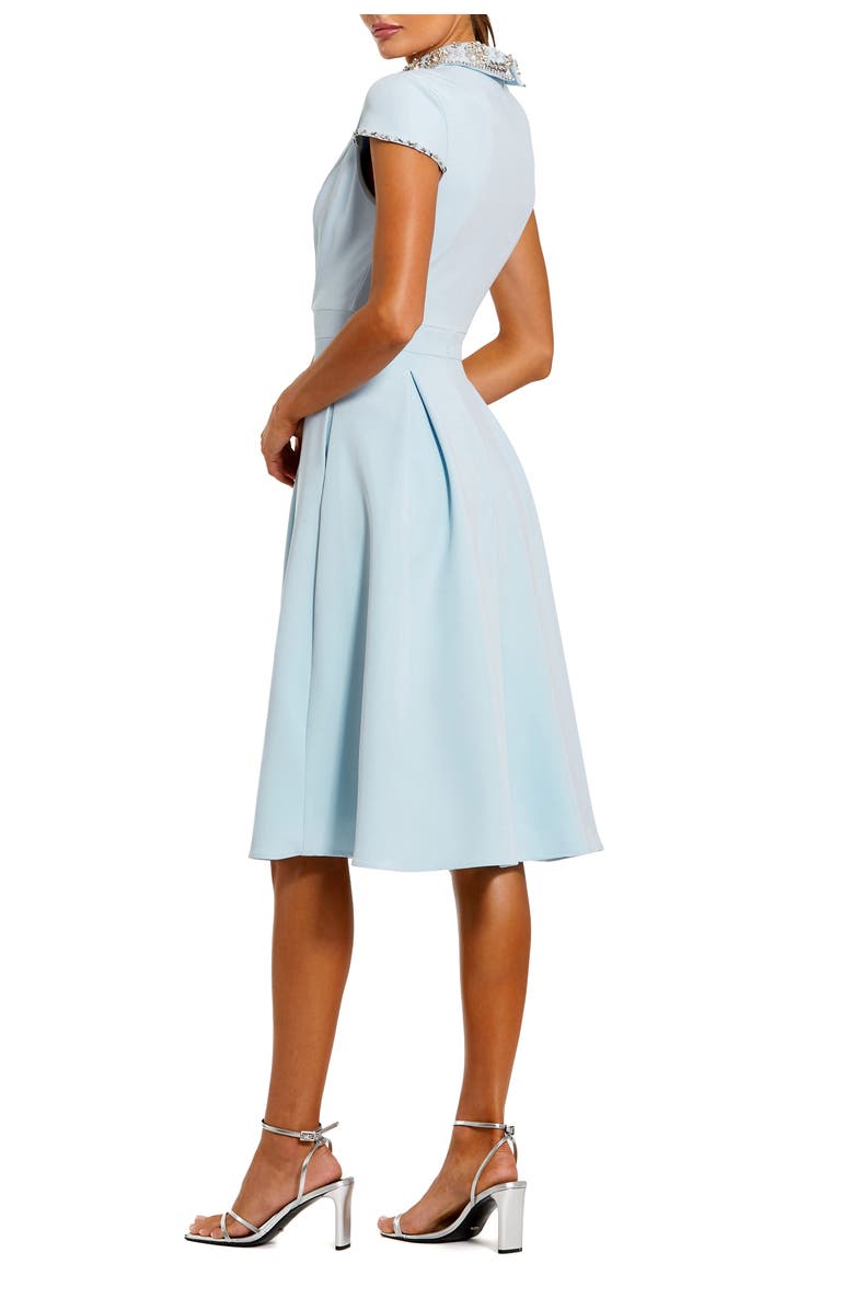 Mac Duggal Crepe Short Sleeve Midi Dress With Beading, Alternate, color, Powder Blue