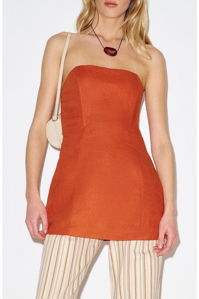 Aurina Linen Strapless Top, Main, color, CHILI MANGO