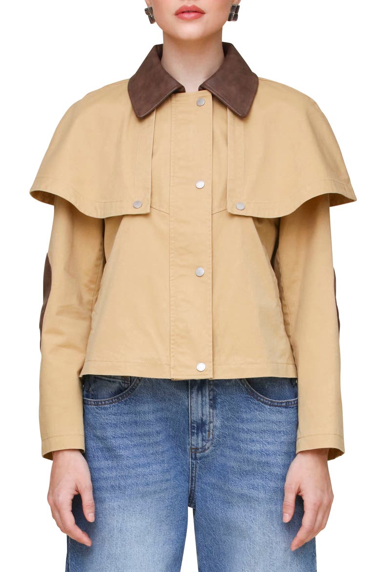 Crop Cape Trench Jacket, Alternate, color, KHAKI