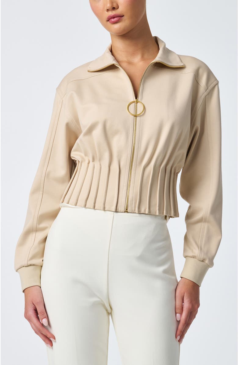 Trina Turk Outrun Cinched Waist Ponte Jacket, Main, color, Sahara Stone