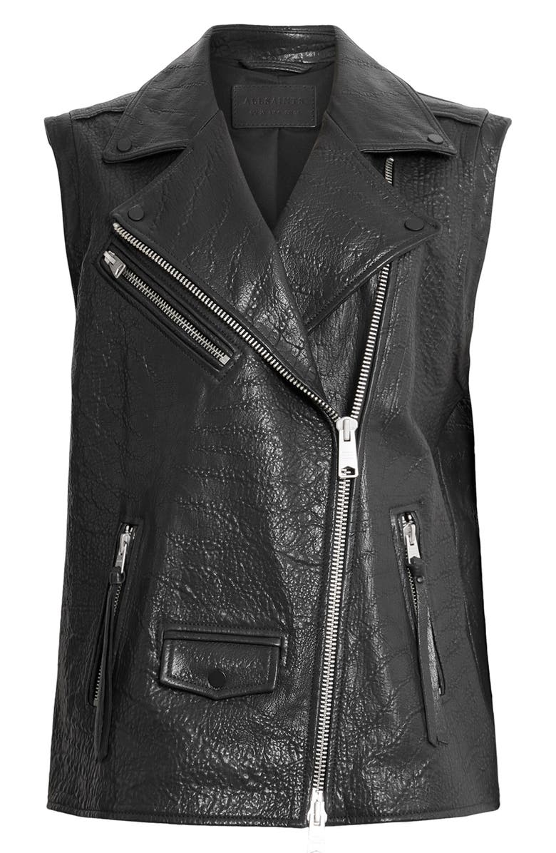 AllSaints Billie Leather Biker Vest, Alternate, color,