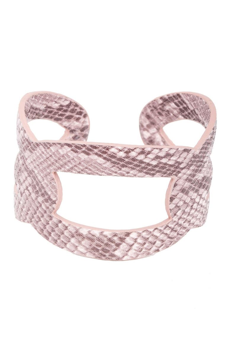 SAACHI Ogee Snakeskin Embossed Cuff Bracelet, Main, color, Pink