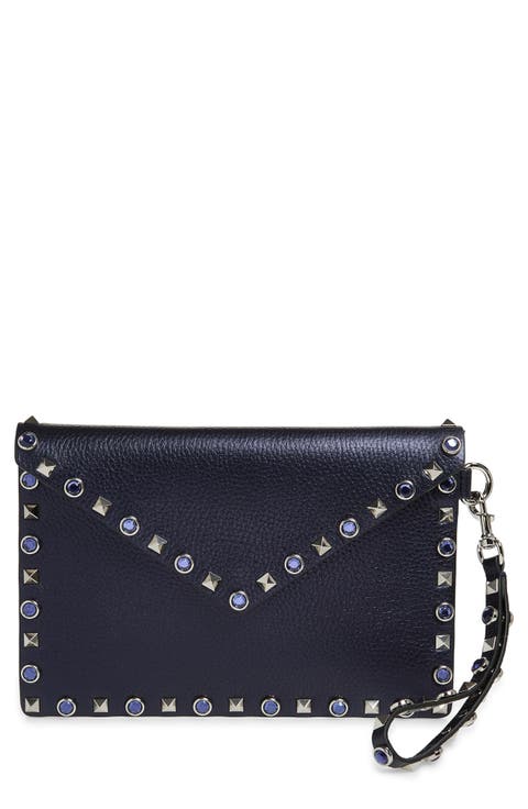 Medium Rockstud Flat Leather Wristlet Envelope Pouch