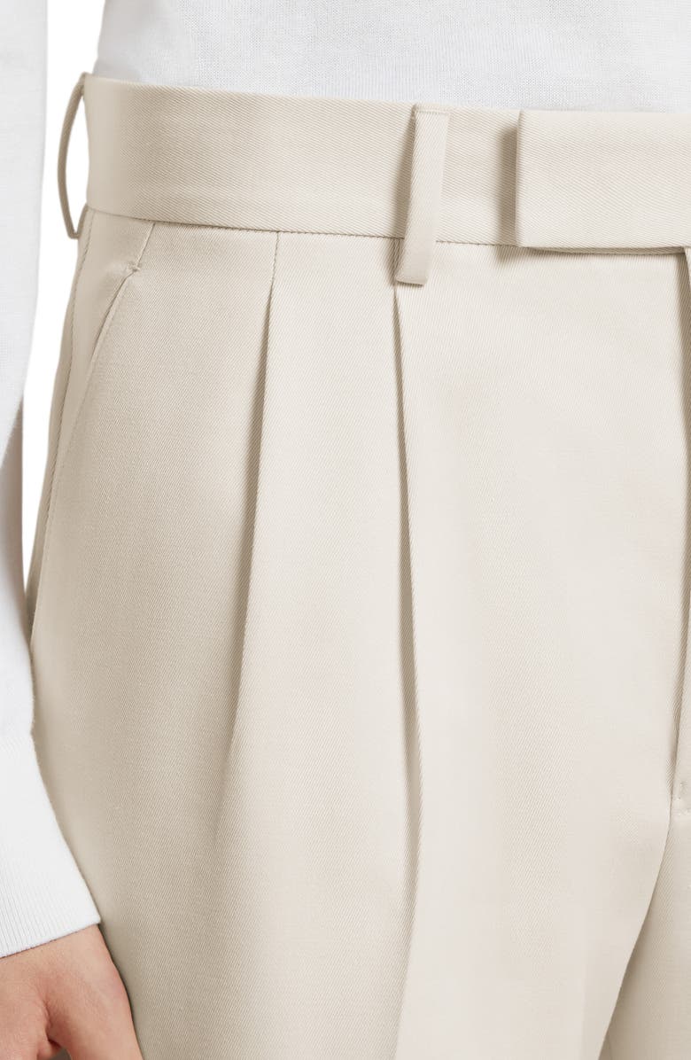 ZEGNA Pleated Cotton & Wool Trousers, Alternate, color, 