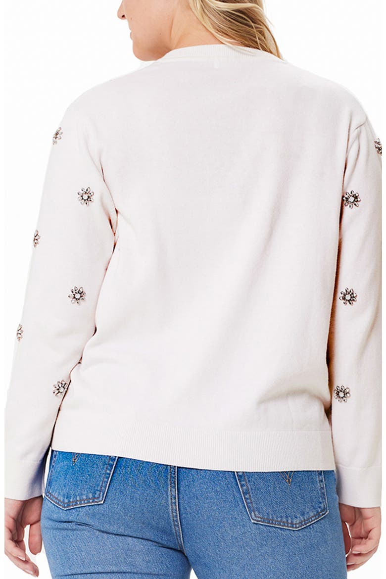 Embellished Flower Cotton & Cashmere Cardigan, Alternate, color, WHITE