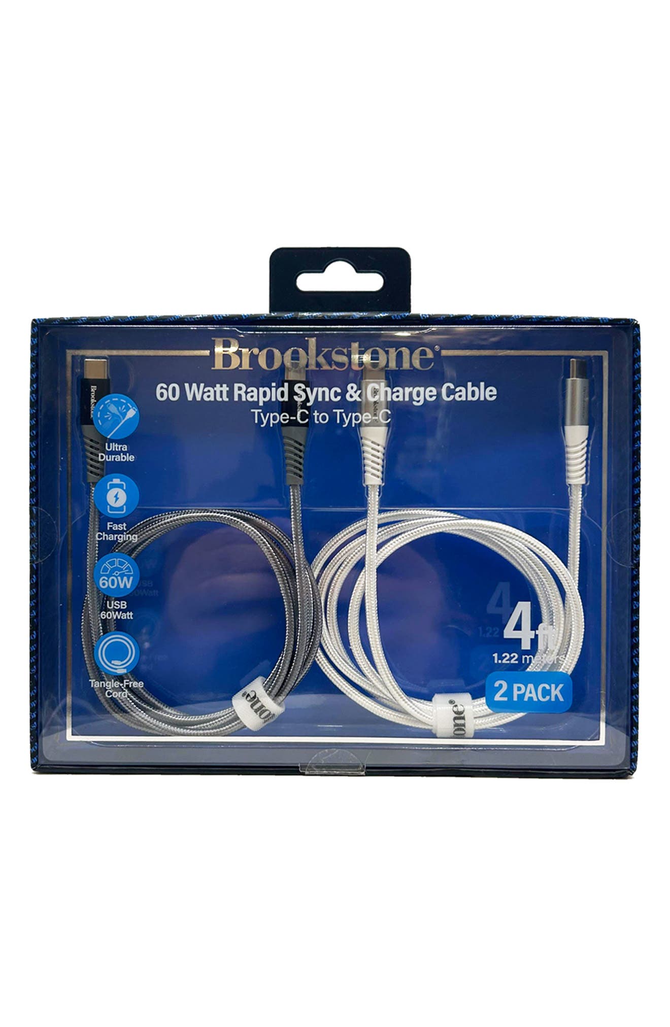 BROOKSTONE 60 Watt 2-Pack Rapid Sync & Charge Type-C to Type-C Cables ...