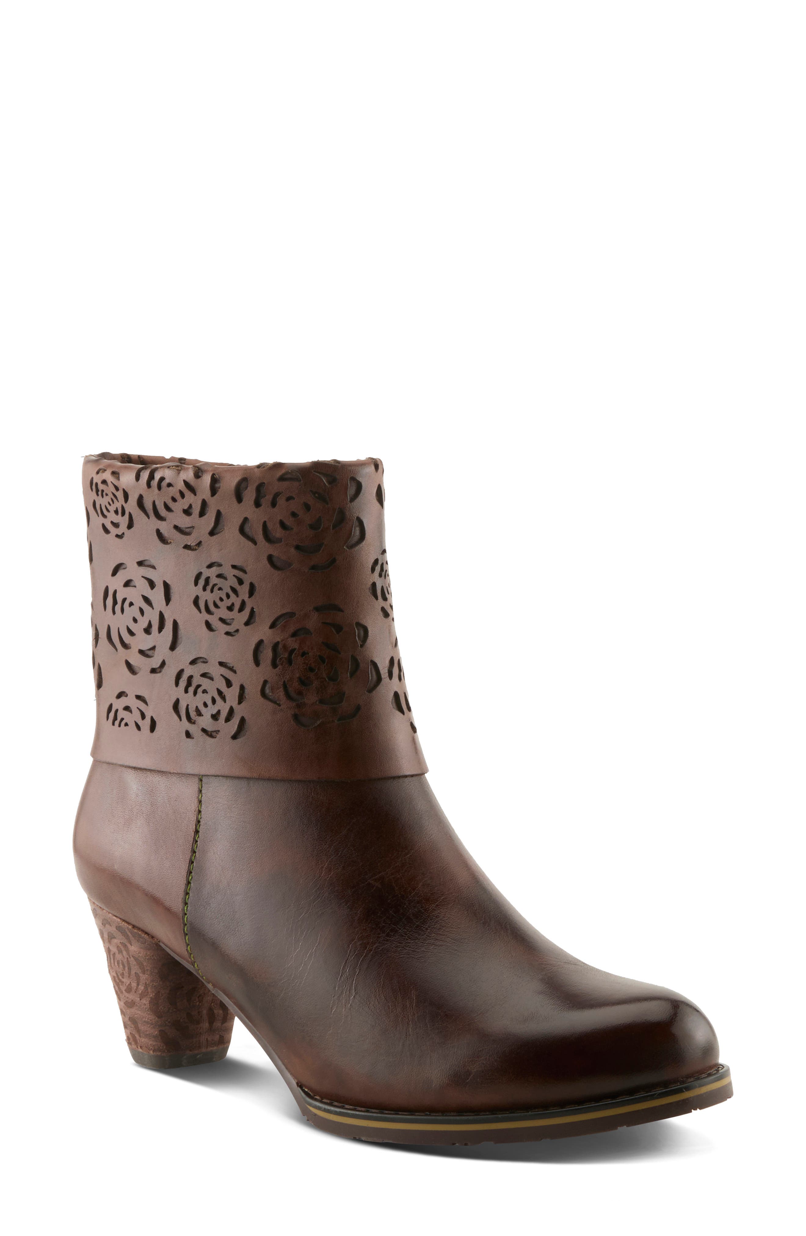 Kissofarose Leather Bootie, Main, color, DARK BROWN
