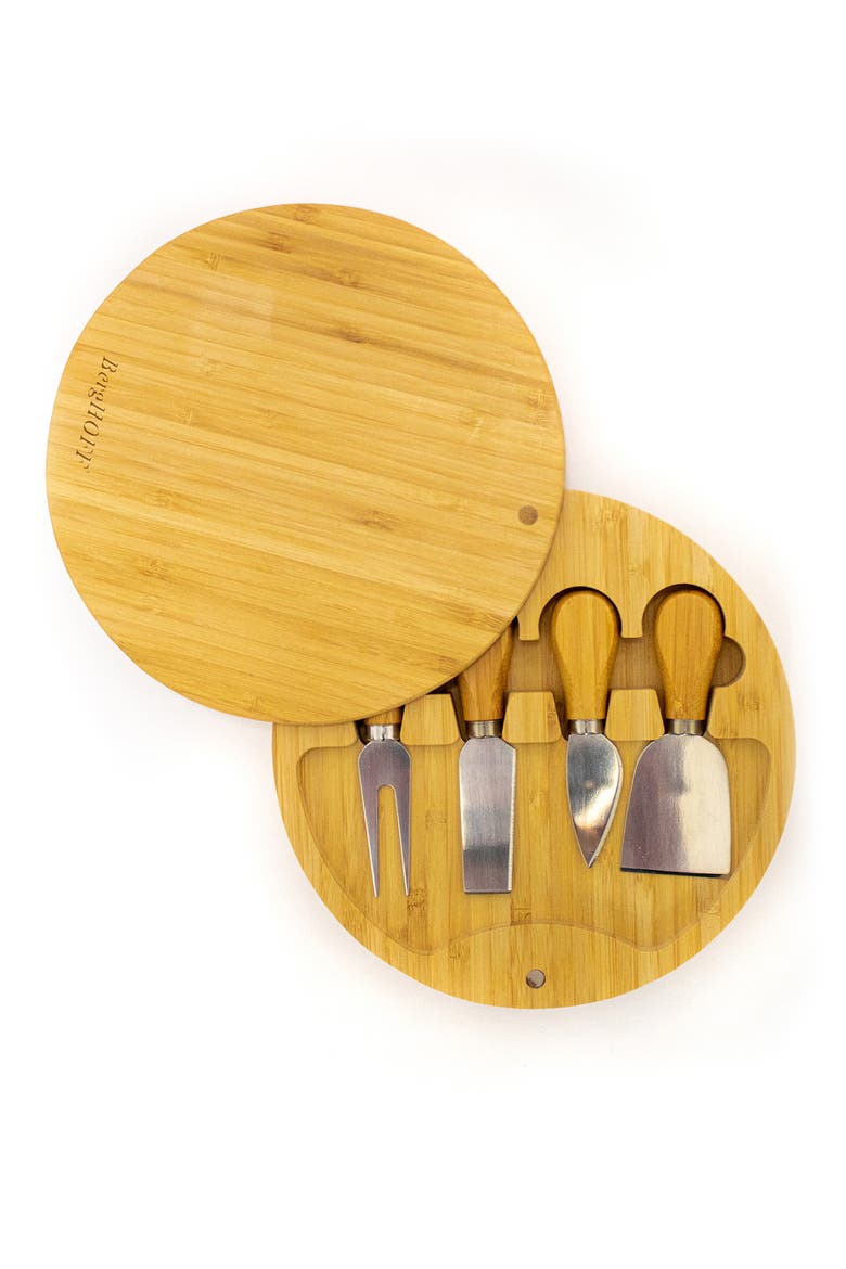 INTERNATIONAL Round Bamboo Wood Cheese Board & Knife Set, Alternate, color, BEIGE