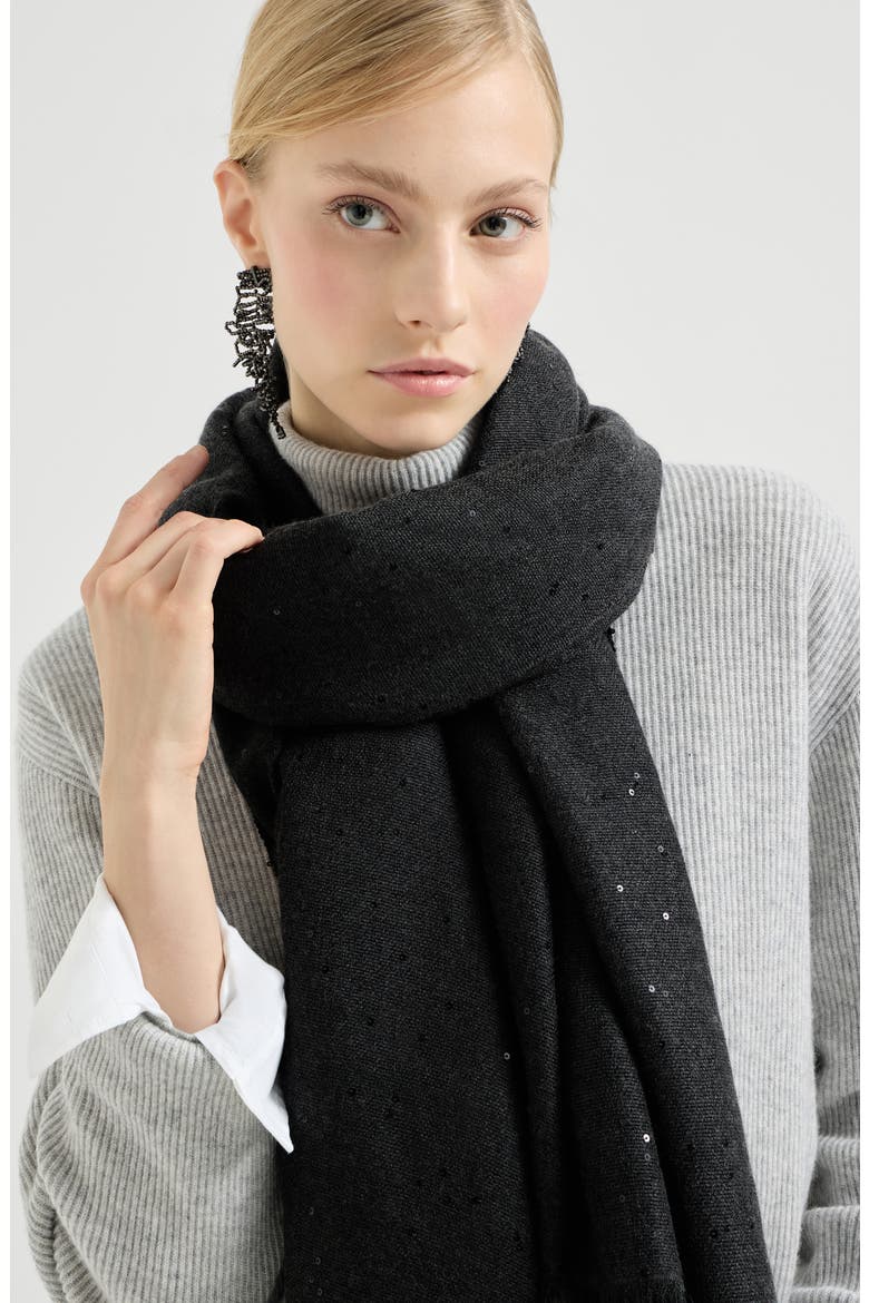 Cashmere and silk Diamond yarn scarf, Alternate, color, Lignite Grey