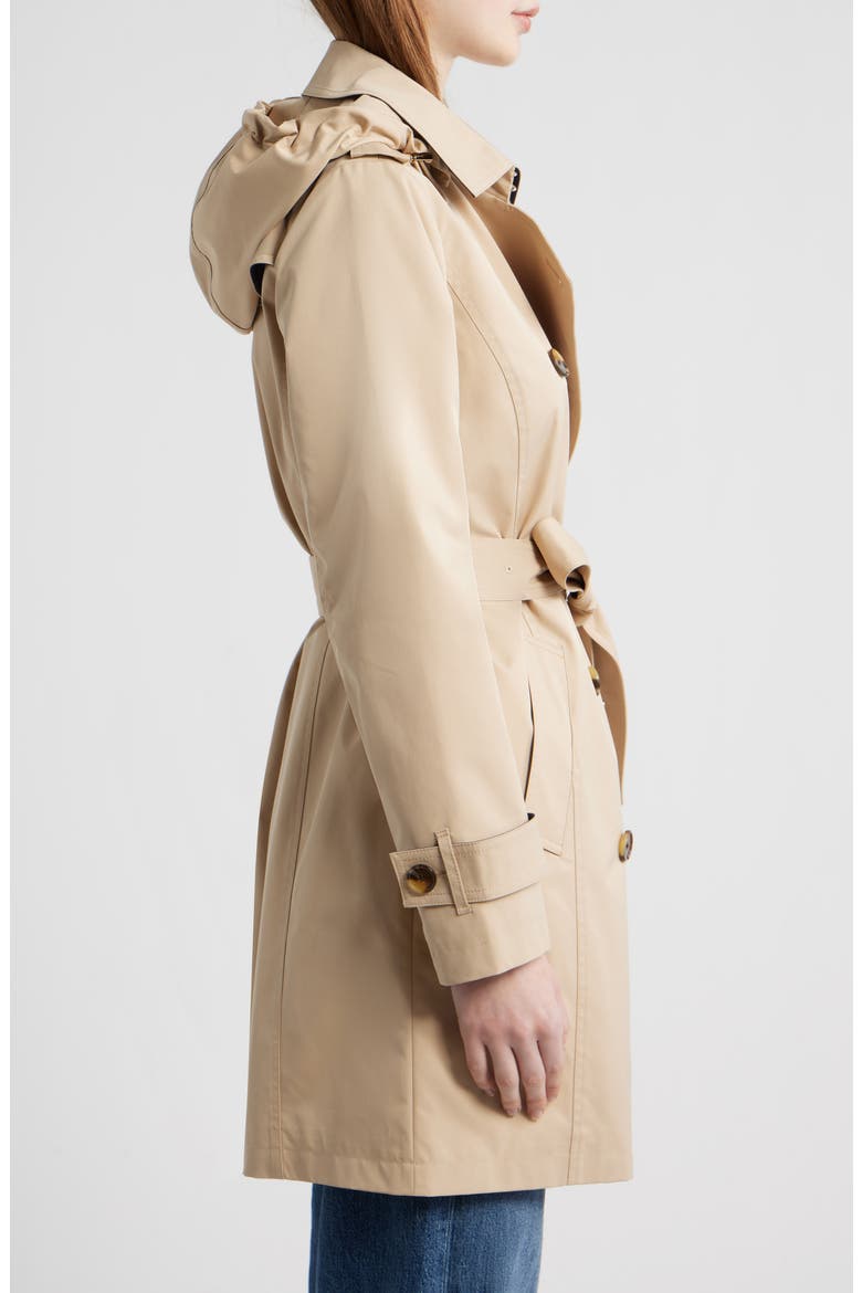 Classic Double Breasted Hooded Trench Coat, Alternate, color, BUFF