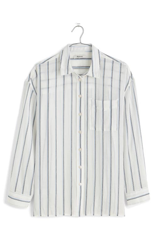 Madewell The Oversized Stripe Button-up Shirt In Celeste