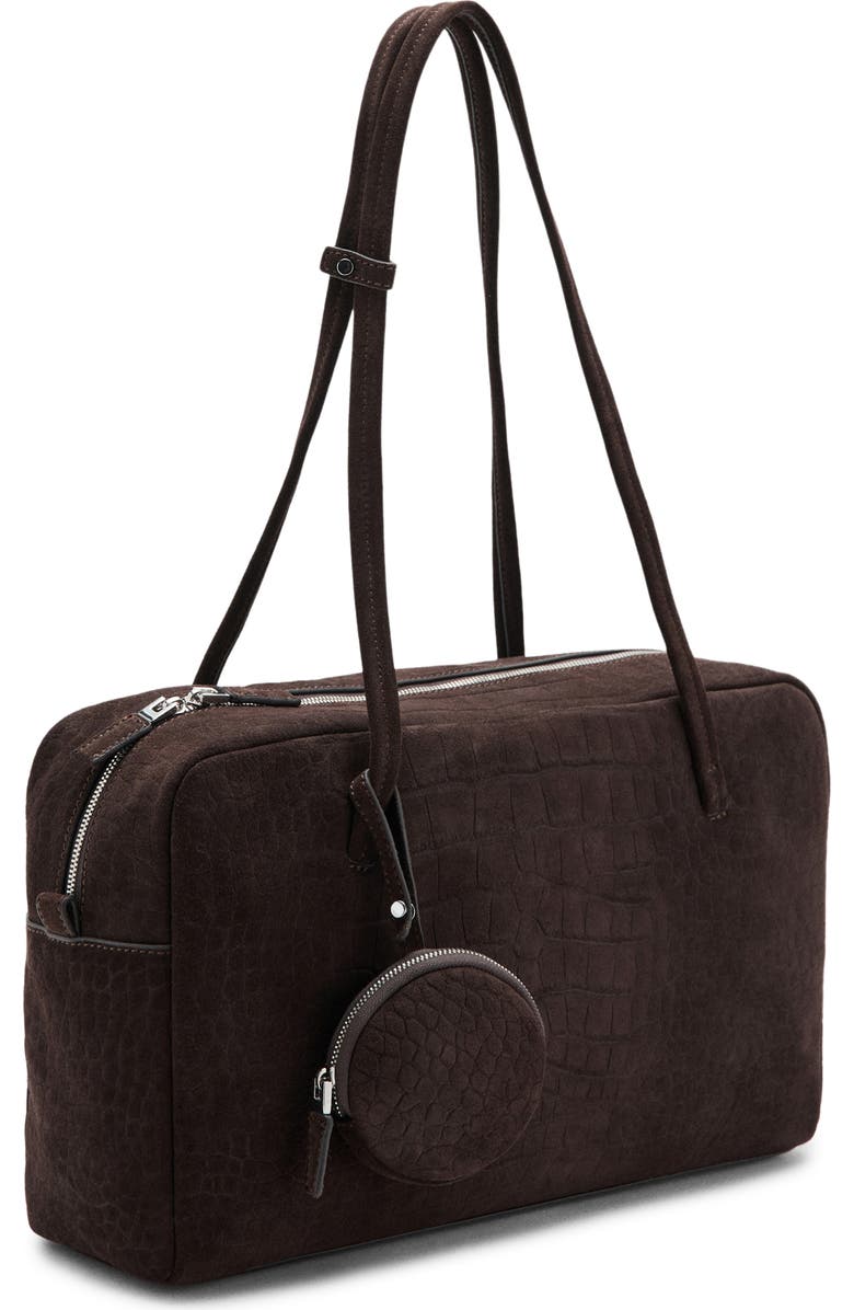 MANGO Medium Suede Bowling Bag, Main, color, Chocolate