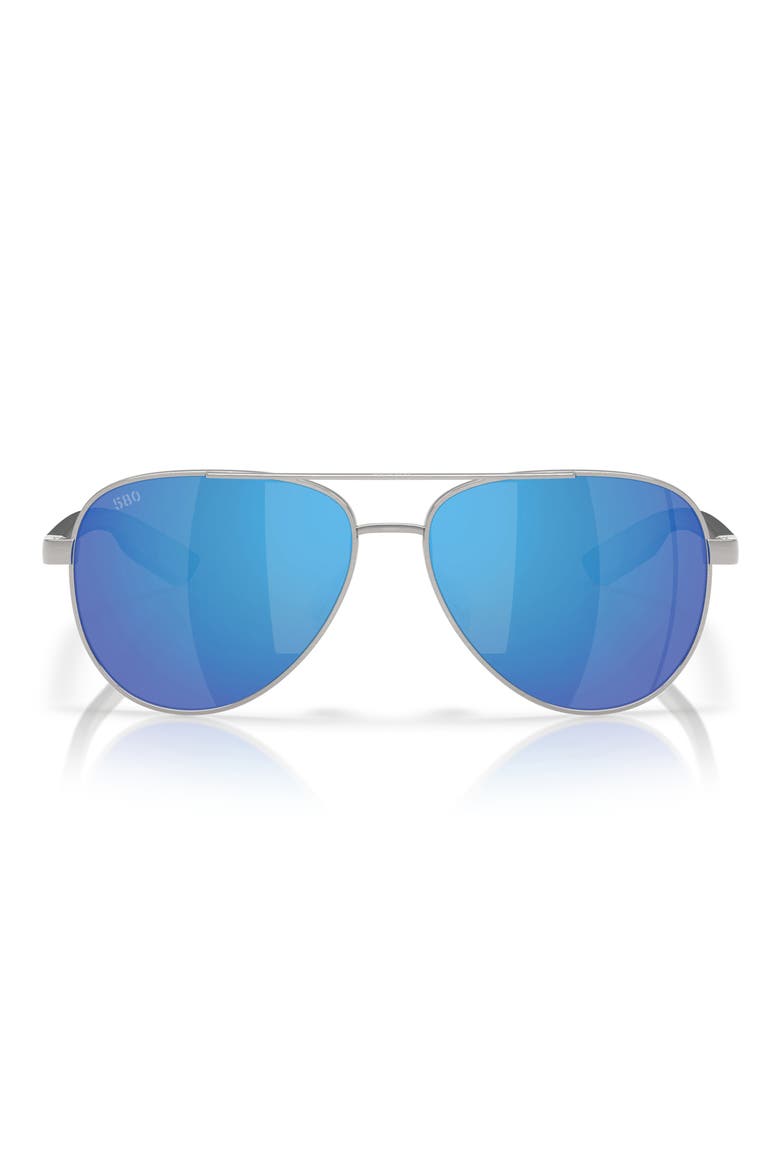 57mm Polarized Pilot Sunglasses, Main, color, SILVER/ BLUE MIRROR 580G