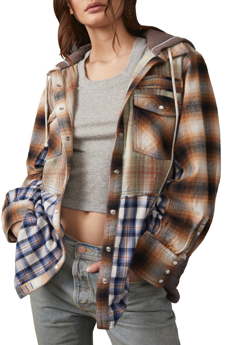 Free People Blue Ridge Plaid Hooded Shirt Jacket, Main, color, 