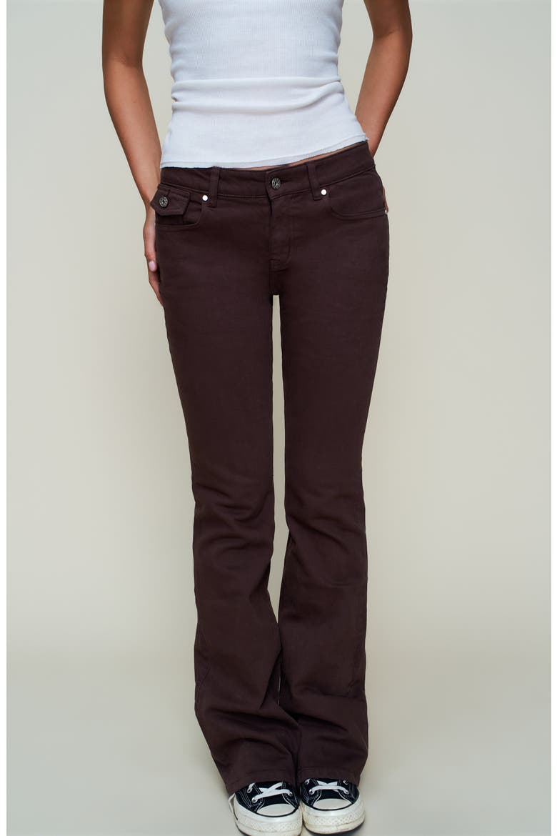 Low Rise Flare Twill Pant, Main, color, Chocolate