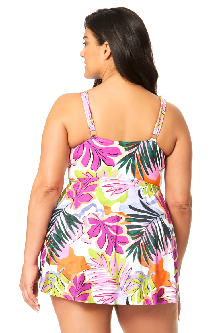 Women's Plus Mod Tropical Swim Dress With Skirted Bottom, Alternate, color, Mod Tropical