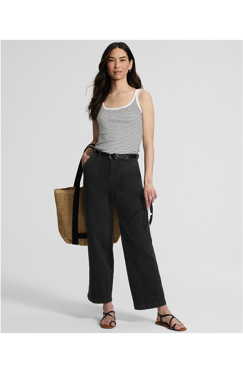 Lands' End High Rise Soft Denim Pleated Wide Leg Trousers, Alternate, color, Black Wash