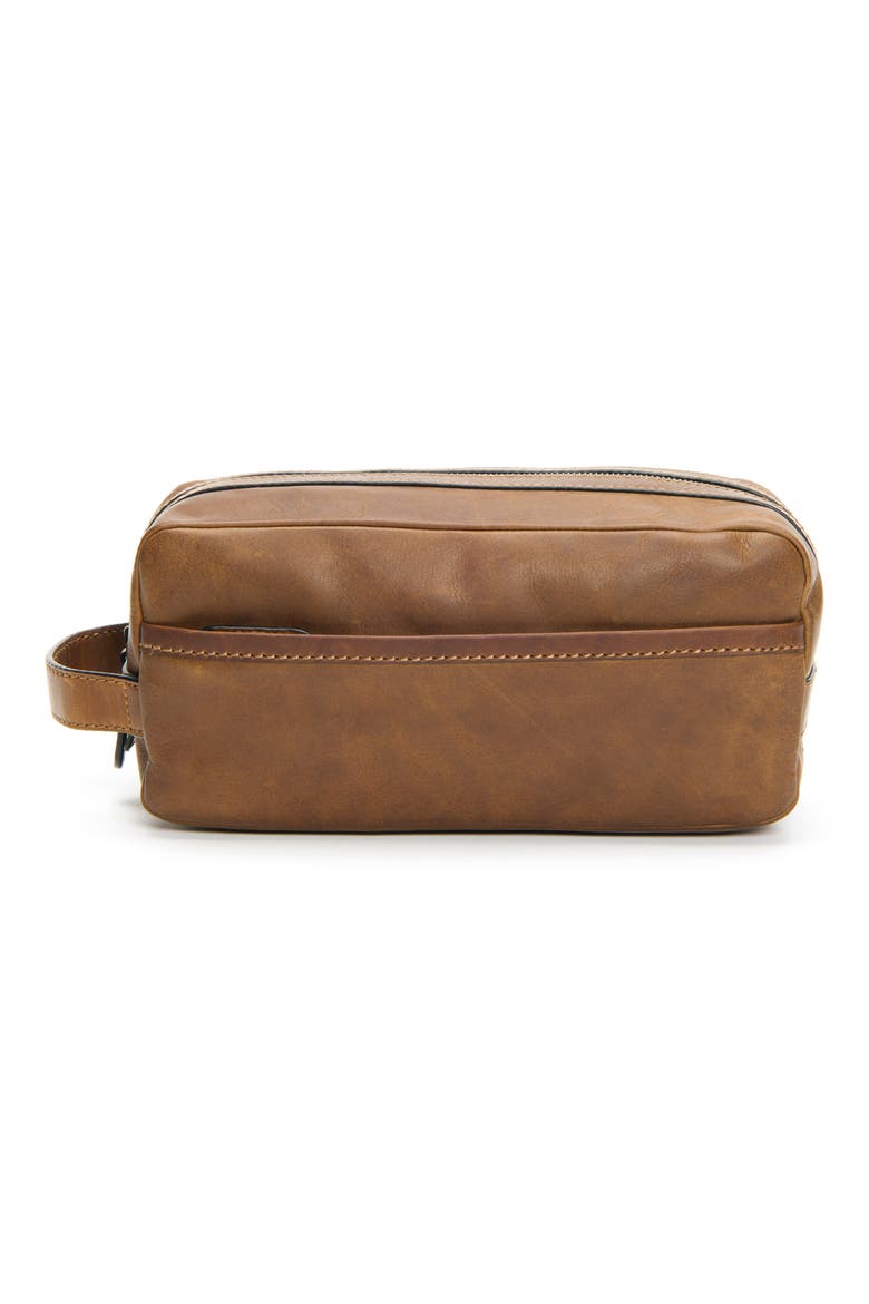 'Logan' Leather Travel Kit, Main, color, DARK BROWN