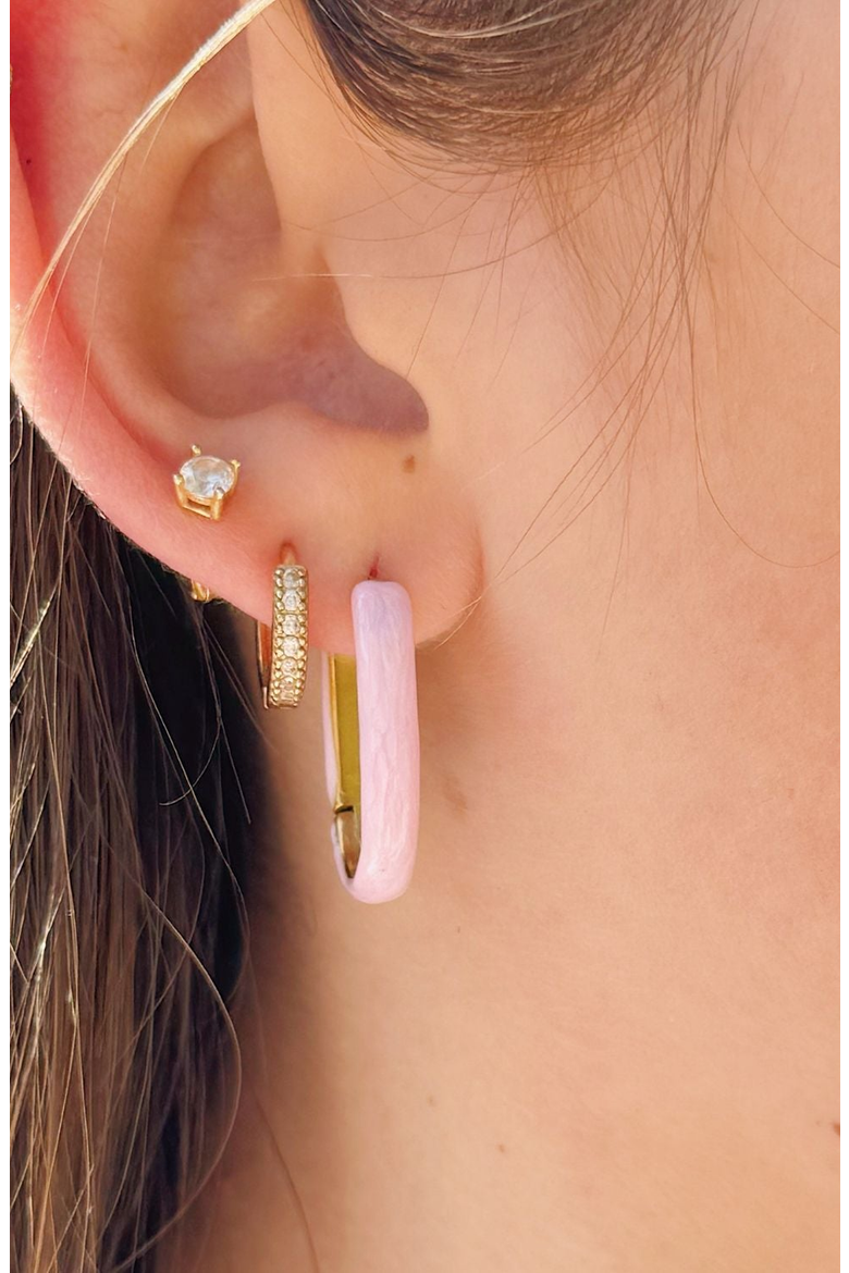 Oval Pink Enamel Hoop Earrings, Alternate, color, Pink