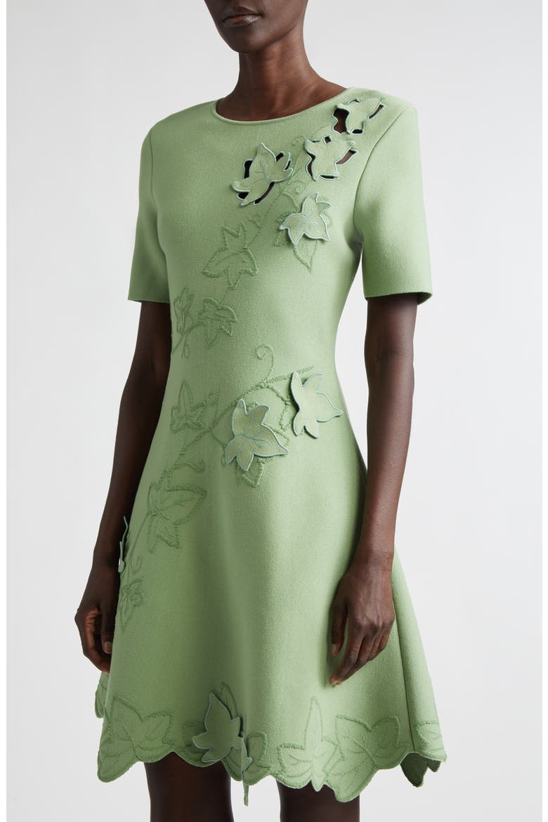 Ivy Detail Stretch Knit Fit & Flare Dress, Alternate, color, GREEN