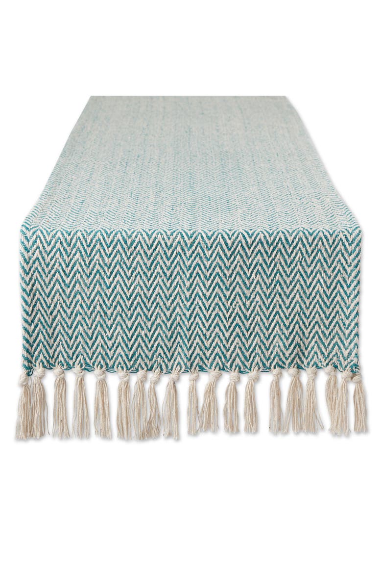 Chevron Table Runner Jacquard Handloom, Main, color, Teal