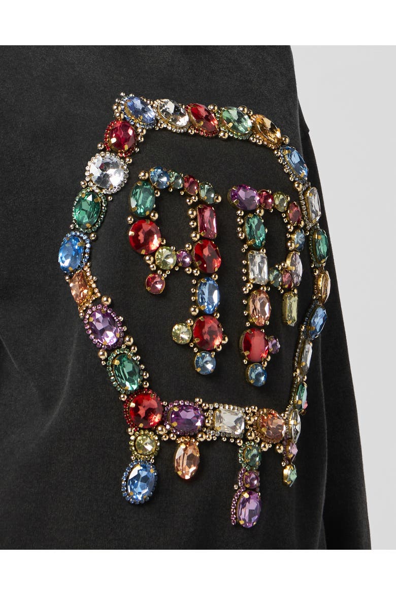 Open Back Sweatshirt Hexagon Stones Women, Alternate, color, black